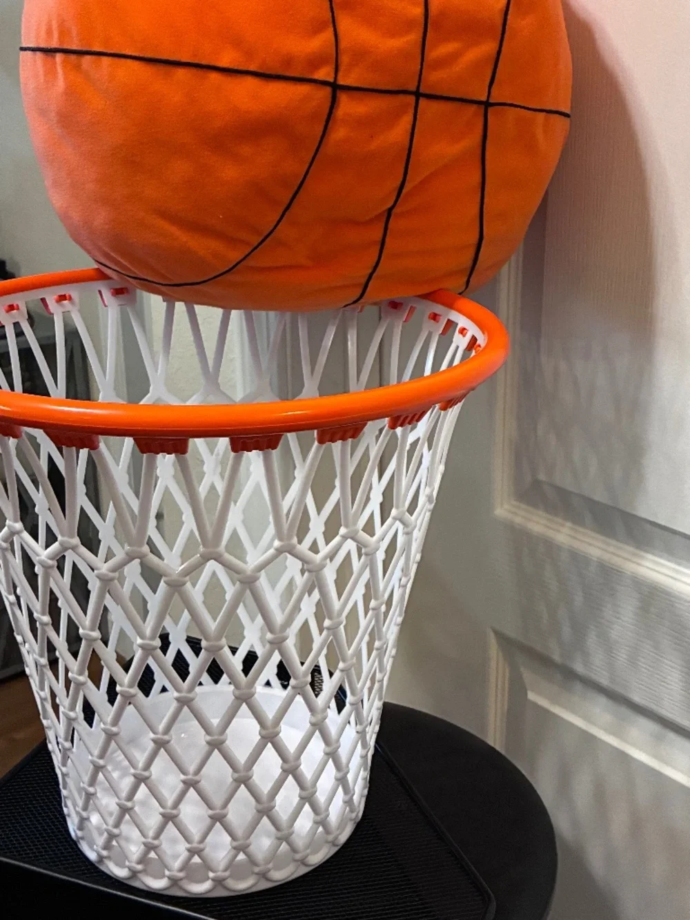 Basketball Hoop Trash Can & Large IKEA Plush Basketball Pillow
